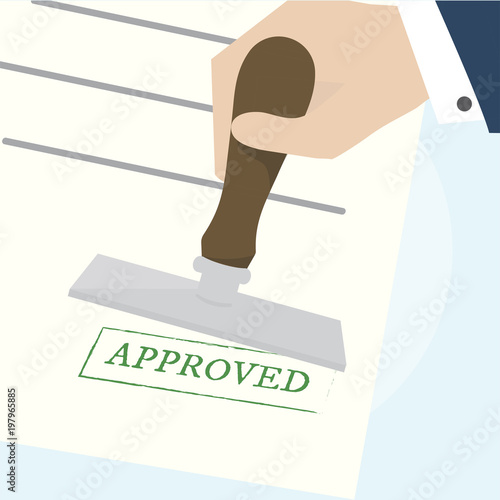 Принти на полотні Hand holding an approved stamp