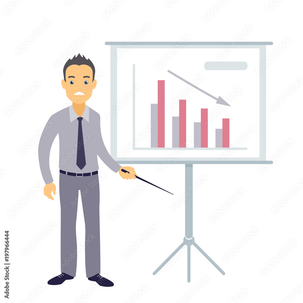 Businessman disappointed with the results on a presentation board Businessman disappointed with the results on a presentation board