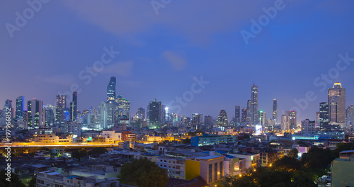 Bangkok skyline at night business district.