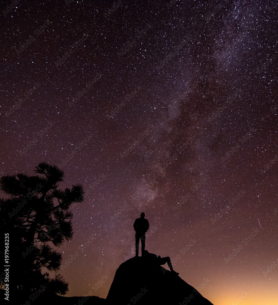 Two silhouettes formed against the backdrop of a Yosemite Milky Way night