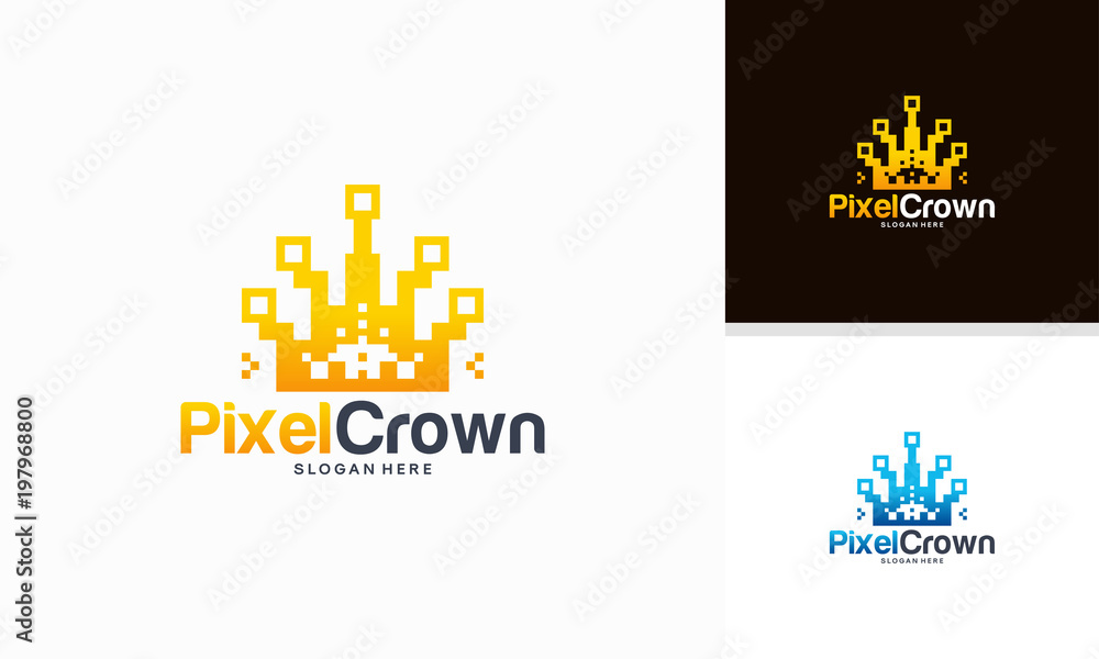 Pixel Crown logo designs concept vector, King of digital logo deigns ...