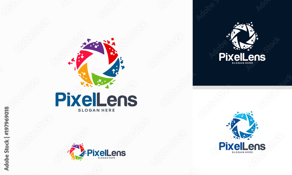 Pixel Lens logo designs concept vector, Lens Technology logo template