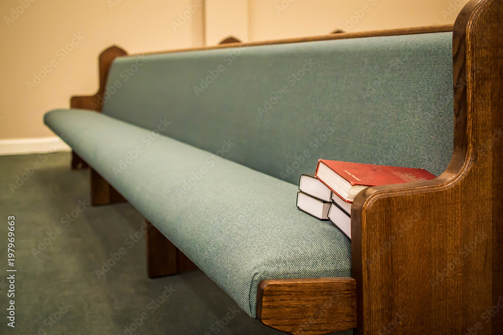 Αυτοκόλλητο Empty pews with stacked books