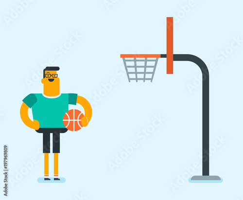 Young caucasian white basketball player standing on the court