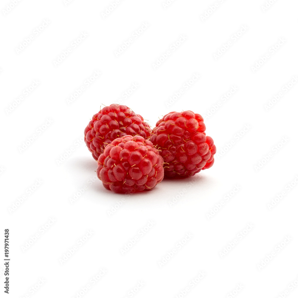 Photo of fresh red raspberry isolated on white background Photo of fresh red raspberry isolated on white background