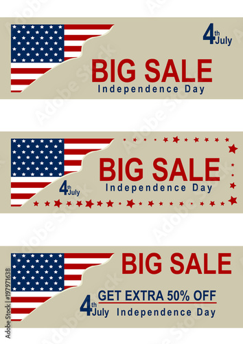 Set Sale Banner für den unabhängigkeitstag mit amerikanischer Flagge. Eps 10 Vektor-Datei