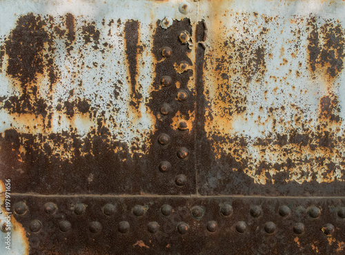 Obraz na płótnie Rust metal texture with rivets, abstract grunge background