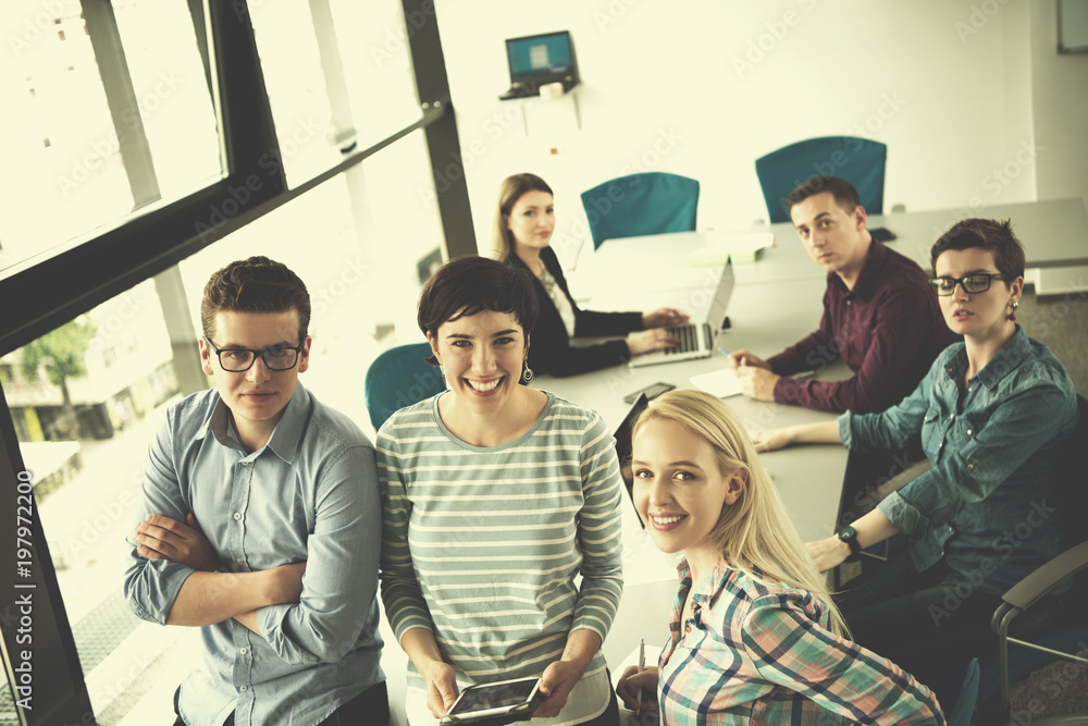 Fototapeta premium group of Business People Working With Tablet in startup office