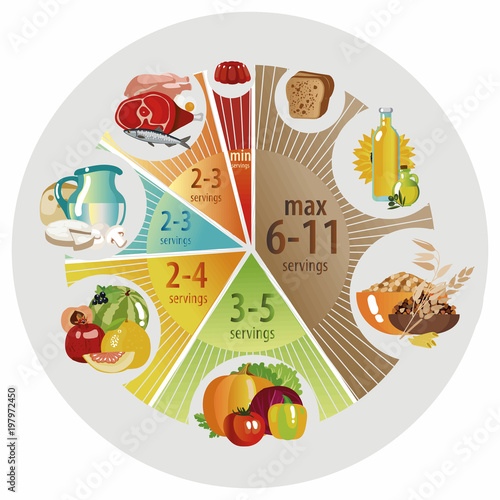 Food pyramid of  pie chart