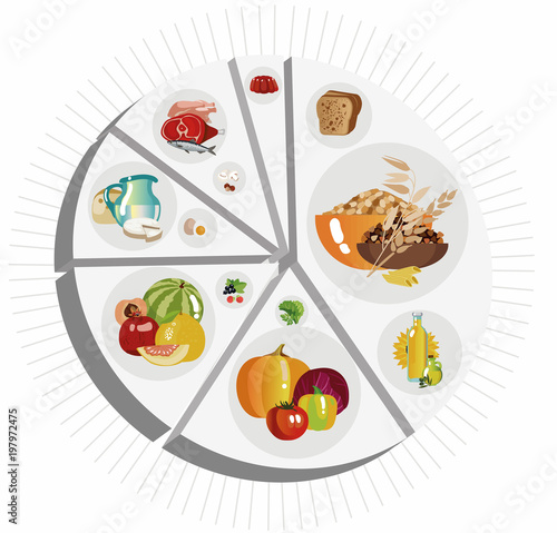 Food pyramid of  pie chart