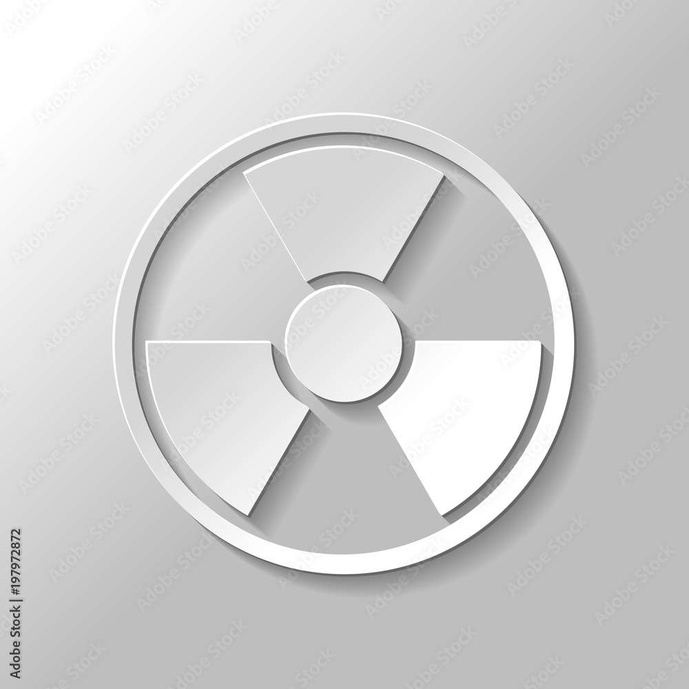 hazard, radiation. simple silhouette. Paper style with shadow on gray background hazard, radiation. simple silhouette. Paper style with shadow on gray background
