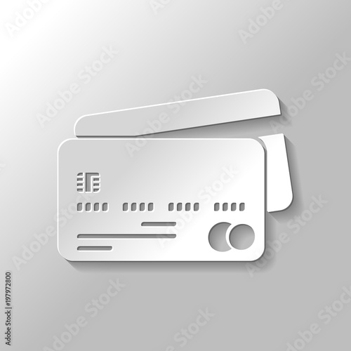 credit card icon. Paper style with shadow on gray background