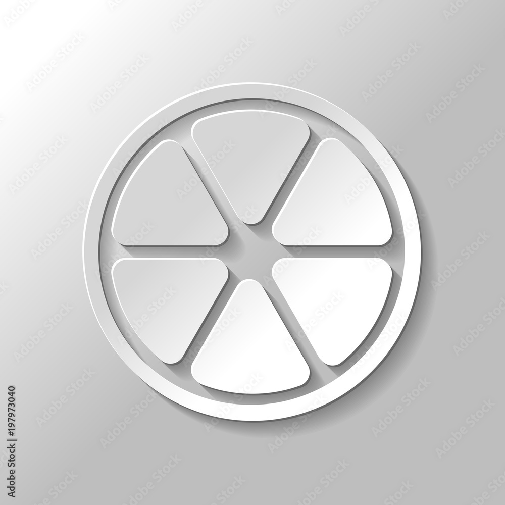 lemon slice icon. Paper style with shadow on gray background lemon slice icon. Paper style with shadow on gray background