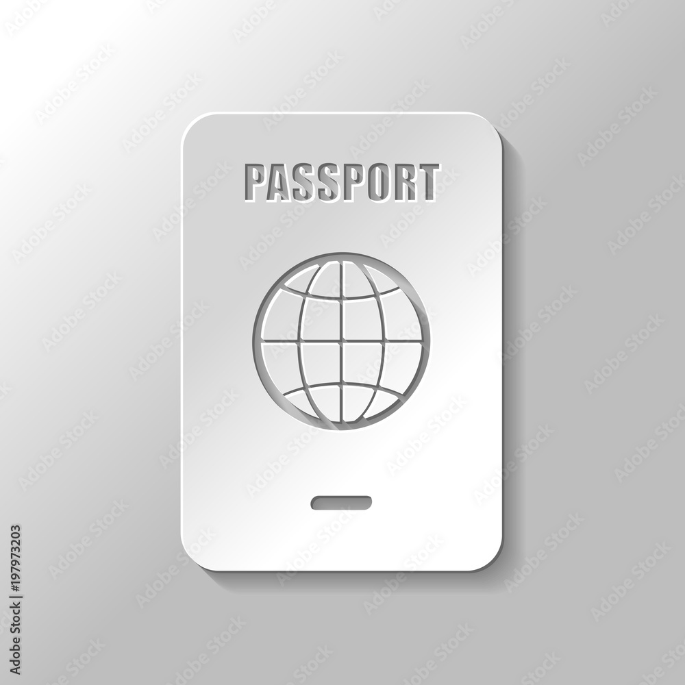 passport, simple icon. Paper style with shadow on gray background passport, simple icon. Paper style with shadow on gray background