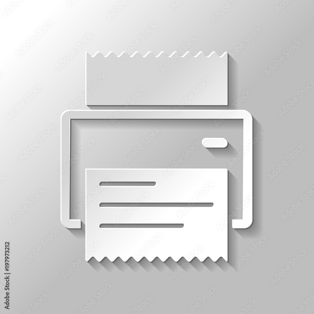 printer, receipt, simple icon. Paper style with shadow on gray background printer, receipt, simple icon. Paper style with shadow on gray background