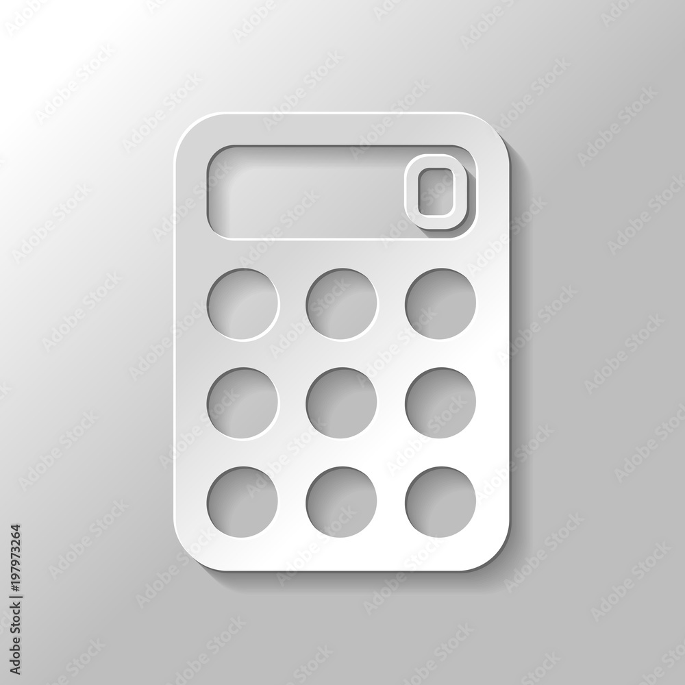 simple calculator icon. Paper style with shadow on gray background simple calculator icon. Paper style with shadow on gray background