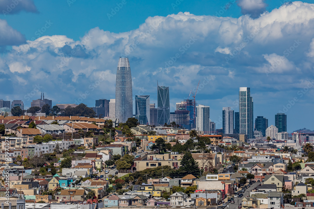 San Francisco skyline with clouds in the background
