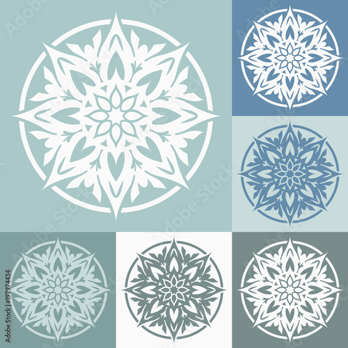 Vector ornamental round decoration. Set of abstract flowers.

