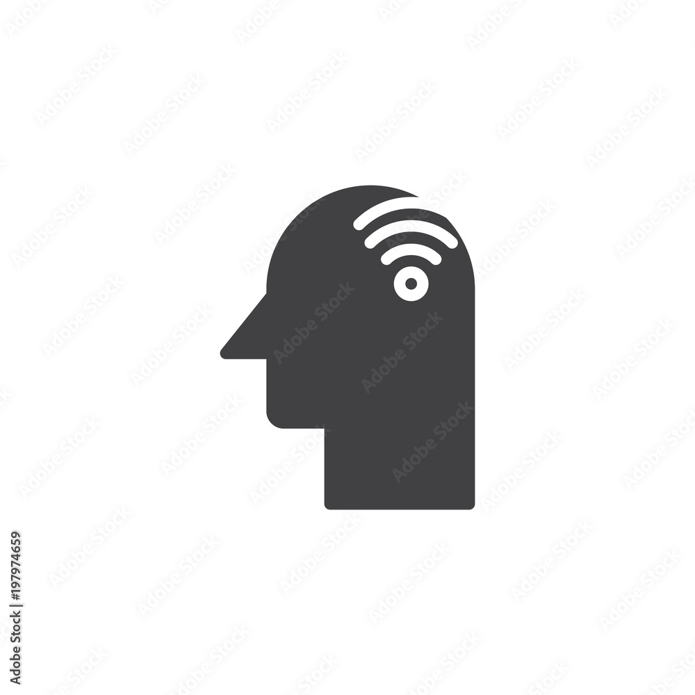 Human head with wi-fi vector icon. filled flat sign for mobile concept and web design. simple solid icon. Symbol, logo illustration. Pixel perfect vector graphics Human head with wi-fi vector icon. filled flat sign for mobile concept and web design. simple solid icon. Symbol, logo illustration. Pixel perfect vector graphics