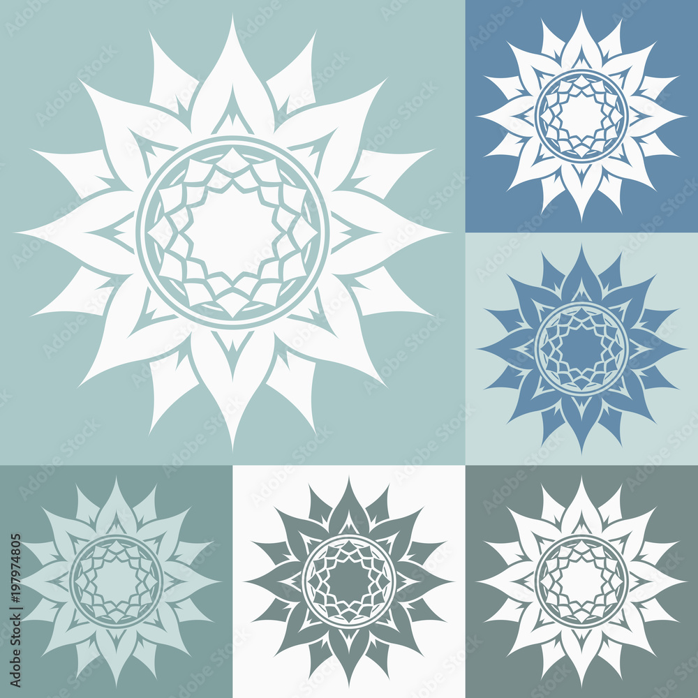 Vector ornamental round decoration. Set of abstract flowers.
Vector ornamental round decoration. Set of abstract flowers.