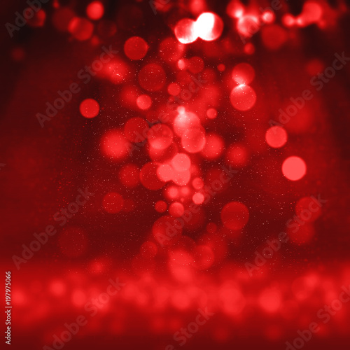 Red bokeh effect and mini glitter with many soft light lots of falling set on dark background