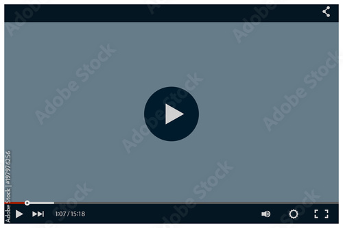 Video player mockup. Black flat template for web and mobile apps design. Vector illustration.