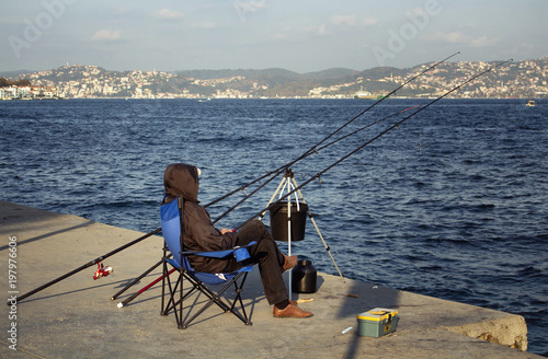 Fisherman by Bosphorus in Istanbul.