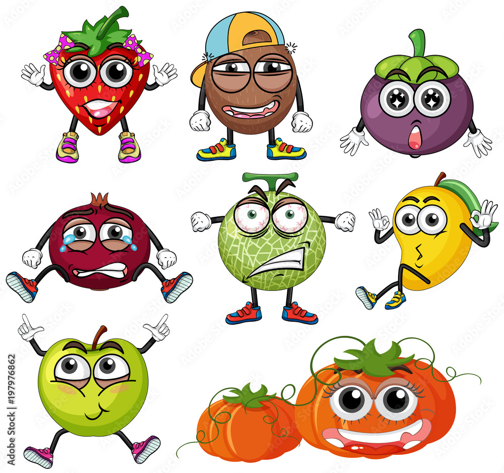 Different fruits with facial expressions Different fruits with facial expressions