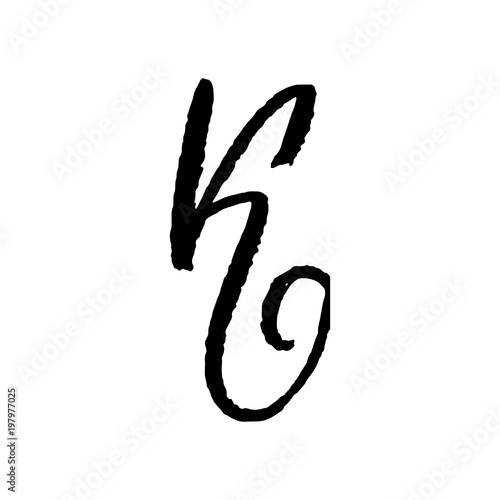 Letter K. Handwritten by dry brush. Rough strokes textured font. Vector illustration. Grunge style elegant alphabet.