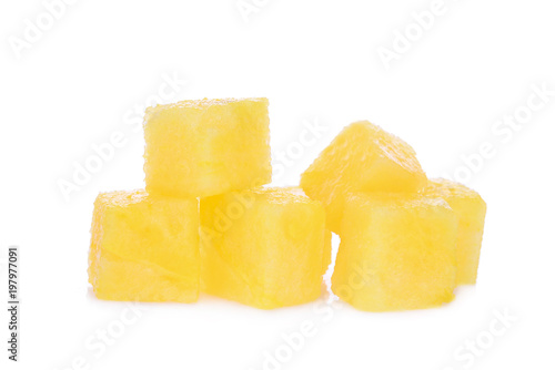 cube of yellow watermelon isolated on white background