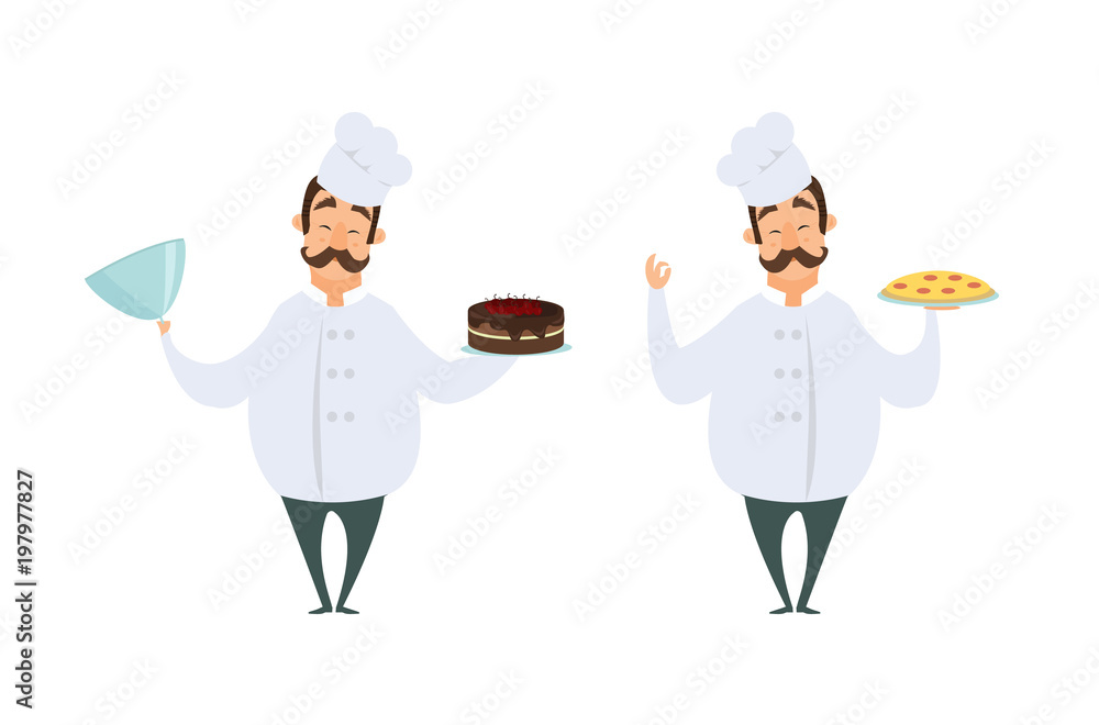 Funny characters of chef in action poses. Funny characters of chef in action poses.