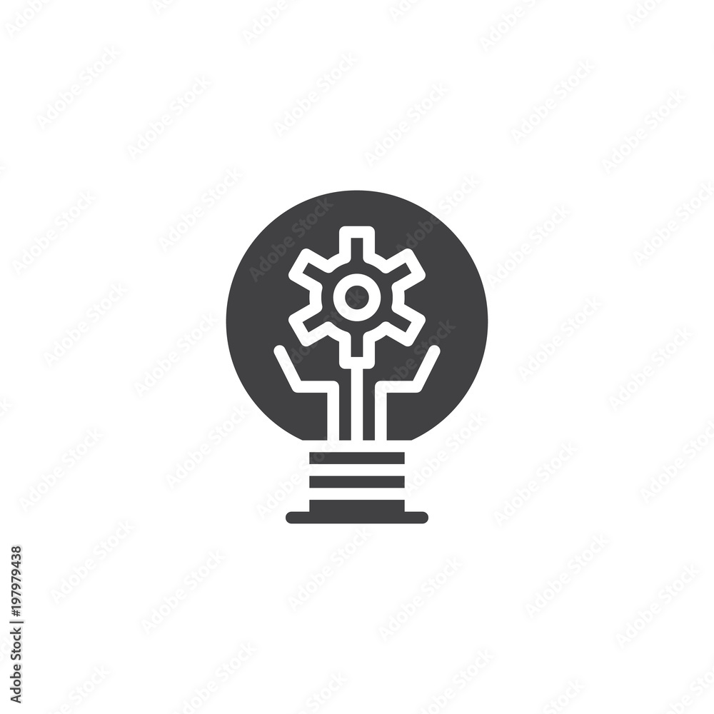 Light bulb with gear vector icon. filled flat sign for mobile concept and web design. Cogwheel lamp simple solid icon. Creative idea symbol, logo illustration. Pixel perfect vector graphics Light bulb with gear vector icon. filled flat sign for mobile concept and web design. Cogwheel lamp simple solid icon. Creative idea symbol, logo illustration. Pixel perfect vector graphics