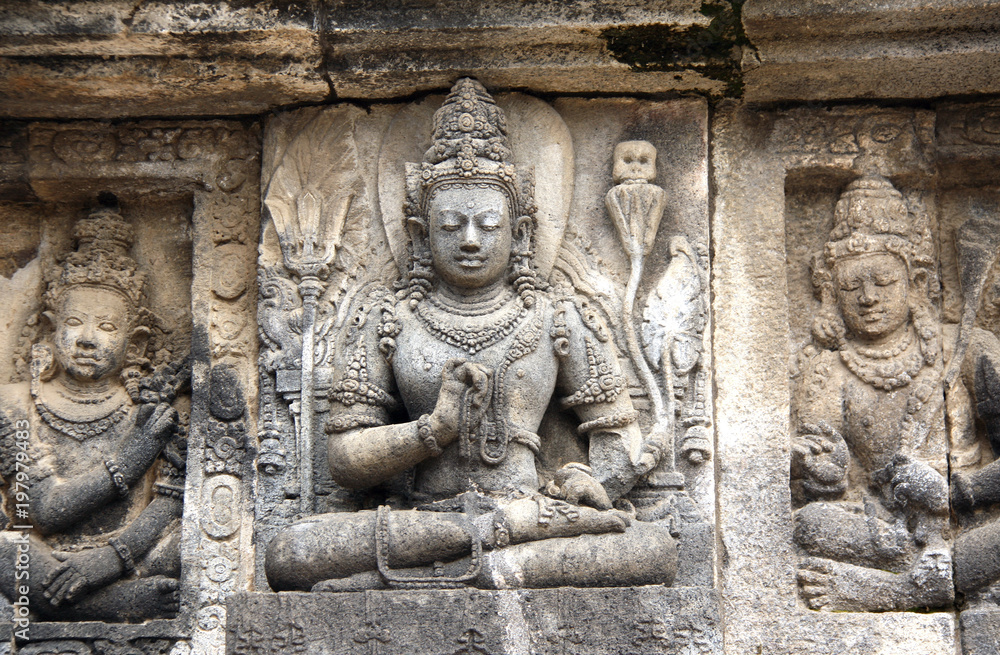 Bas-relief of meditating Buddha, Prambanan, Yogyakarta, Java, Indonesia