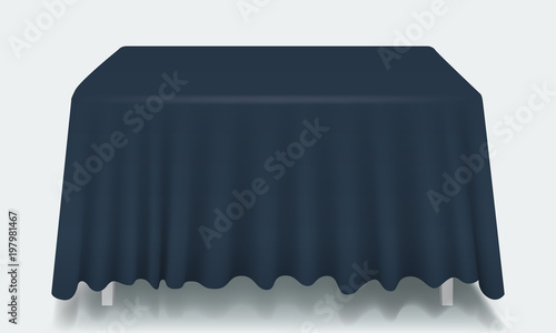 Vector blue Empty Rectangular Table with Tablecloth Isolated.