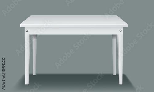 White empty table with four legs and side view.