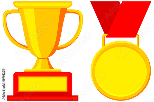 First place winner award cup medal icon set