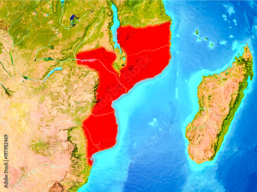 Mozambique in red on Earth