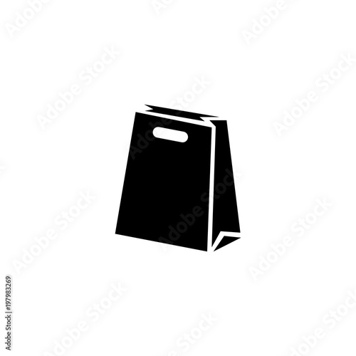 Paper Bag Package. Flat Vector Icon. Simple black symbol on white background