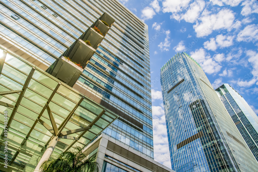 Fototapeta premium Skyscrapers' low angle view in the Chinese city of Shenzhen