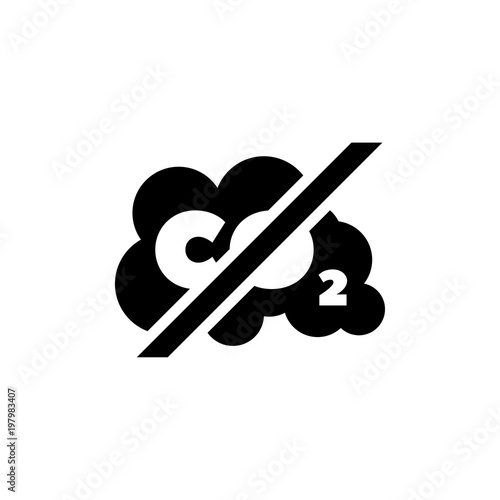 Prohibiting Emissions Carbon Dioxide CO2. Flat Vector Icon. Simple black symbol on white background