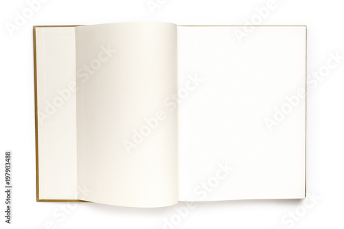 Open book (notebook) with white blank sheets. Isolated on white background