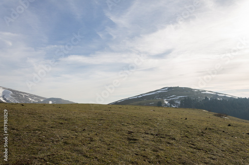 View of Subasio mountain (Umbria) in spring, with melting snow