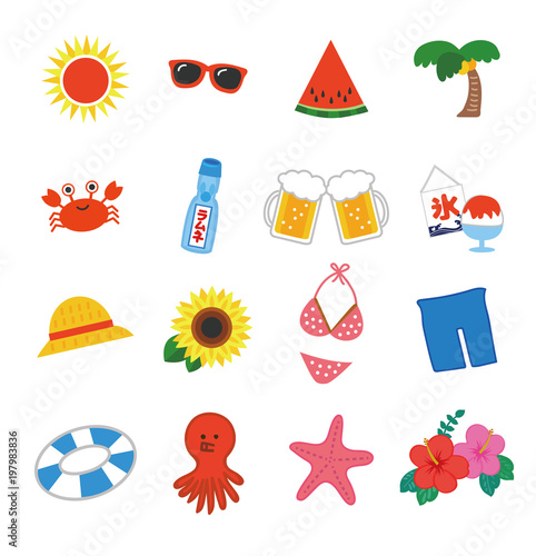 夏の海のイラストアイコン素材セット Stock Vector Adobe Stock