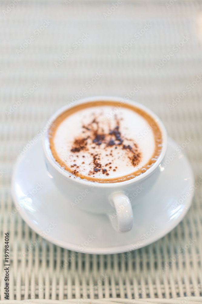 Hot cappuchino coffee cup on table Hot cappuchino coffee cup on table