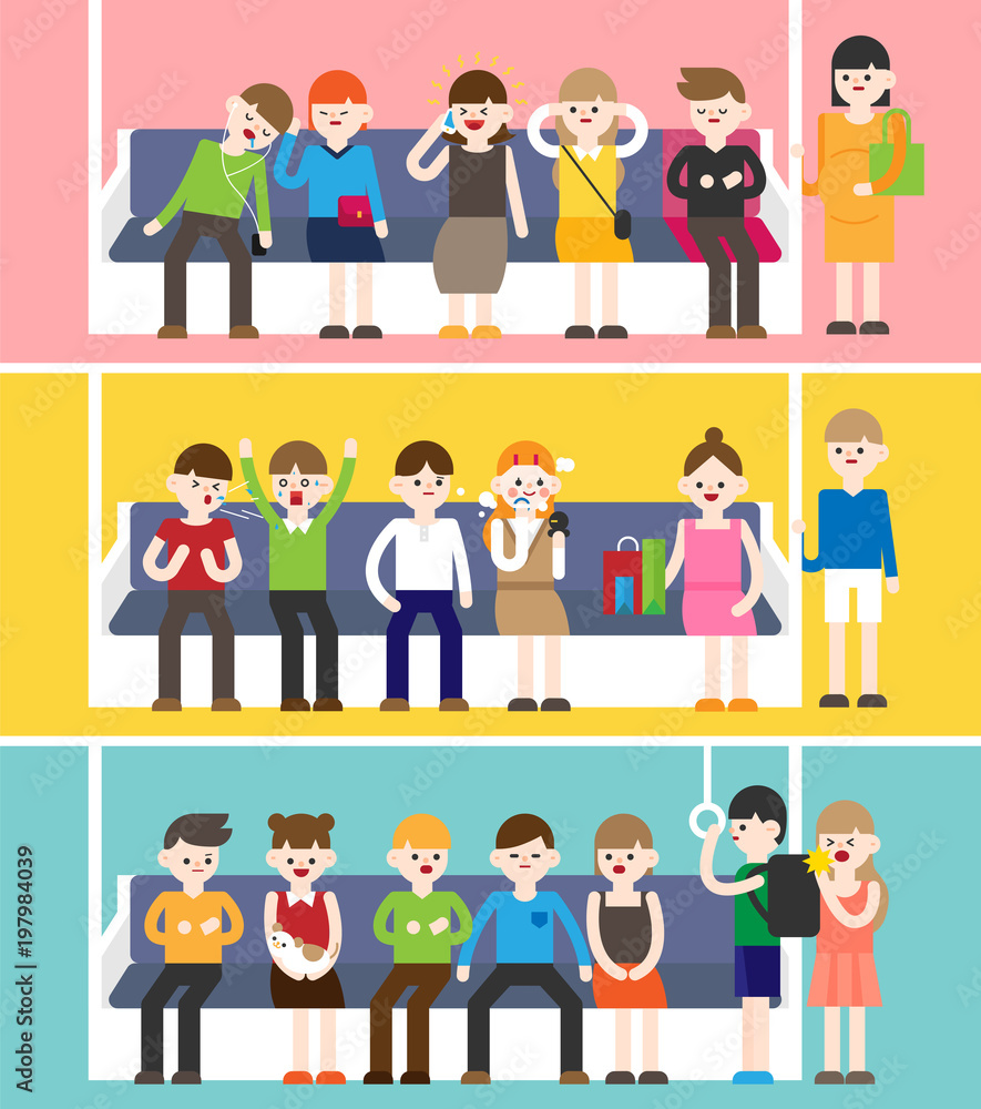 People on the subway. vector flat design illustration set People on the subway. vector flat design illustration set