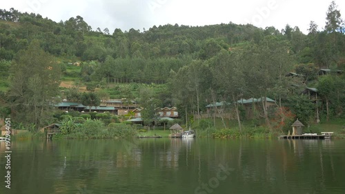 Lake Bunyonyi's shore seen from a boat, Uganda   photo