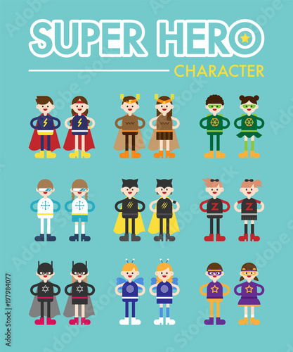super hero character. vector flat design illustration set 