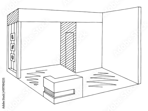Exhibition stand graphic interior black white sketch illustration vector
