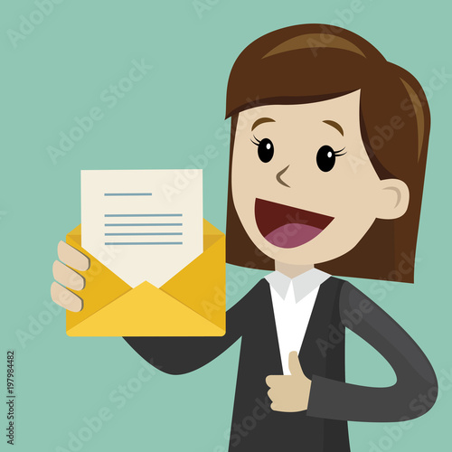 Businesswoman or manager has a lot of emails. He found the one. Job is finished successfull
