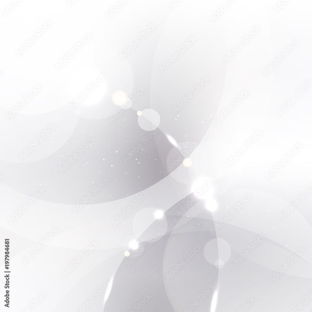 Abstract silver background with white and gray circles overlay and lighting effect.